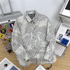 High Quality AAA Dior Shirt Ash Cotton Jacquard Denim