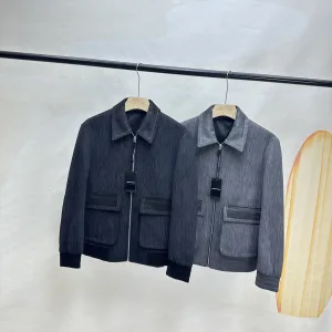 Designer Armani Outerwear Black Suede Twill Fabric