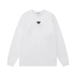 Luxury Designer Prada Long-Sleeved T-Shirt White Cotton Pure Ribbed Fabric