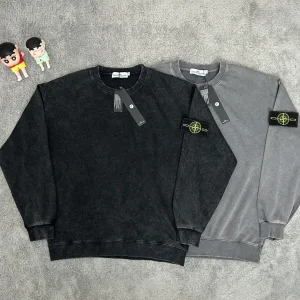 AAA Stone Island Sweatshirt Red Exquisite Workmanship Street Style Retro Wash Spring Autumn