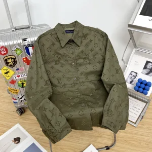 Luxury Louis Vuitton Shirt Green Cotton Twill Fabric Winter