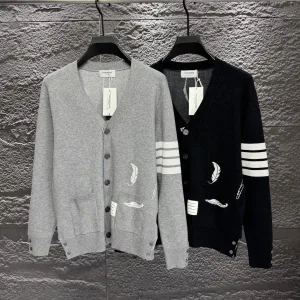 Reps Thom Browne Cardigan Red Wool Feather Jacquard