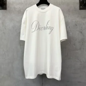 Luxury Designer Dior Short-Sleeved T-Shirt White Cotton Xinjiang Ribbed Fabric Autumn Winter