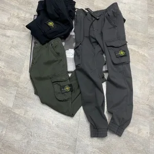 Luxury High Quality Stone Island Work Pants Green Cotton Pure Fleece