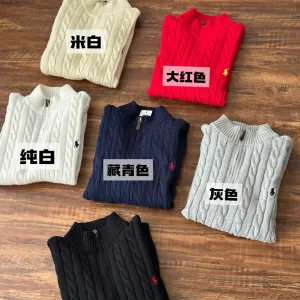 AAA Ralph Lauren Sweater Red Cotton Pure Cable Knit Embroidery