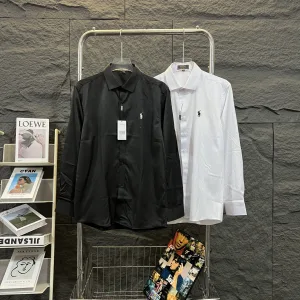 Super Clone Ralph Lauren Shirt Black Neutral Cotton Satin Classic And Elegant Autumn Embroidery