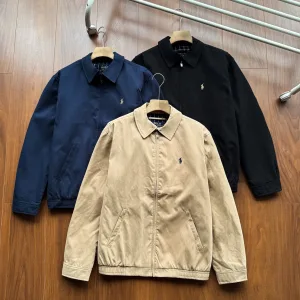 High Quality Luxury Ralph Lauren Coat Blue Cotton Pure Streetwear Embroidery