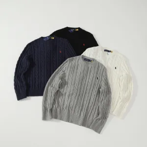 Reps Ralph Lauren Long-Sleeved Shirts Red Cotton Pure Jacquard Cable Knit Pattern Embroidery