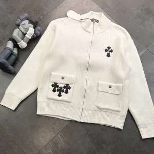 Luxury Chrome Hearts Long-Sleeved Shirt Black Autumn Winter Leather Patch Flattering Fit For All Body Types