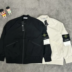 High Quality Reps Stone Island Coat Red Polyester Ribbed Fabric Exquisite Workmanship Street Style Autumn
