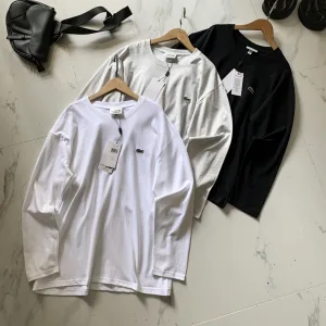 Luxury Reps Lacoste Long-Sleeved Shirts Red Cotton Pure Combed Simple Style Autumn