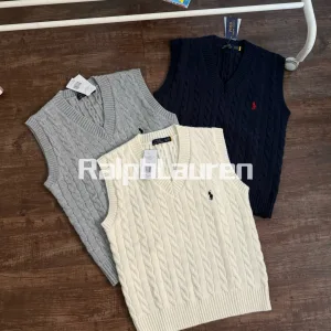 Reps Designer Ralph Lauren Sweater Red Cotton Cable Knit Autumn Early Embroidery