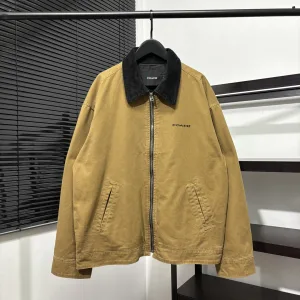 High Quality AAA Coach Jacket Brown Cotton Corduroy Retro Workwear Embroidery Patch Work Collar