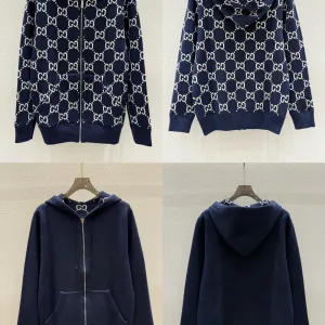 High Quality AAA Gucci Coat Blue Cashmere Jacquard