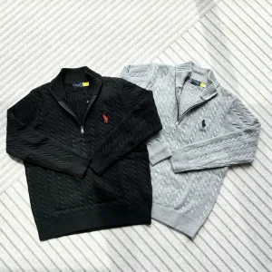 High Quality Ralph Lauren Sweater Red Cotton Wool Blend Cable Knit Embroidery