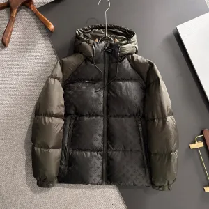 Super Clone Luxury Louis Vuitton Down Jacket Red Goose Duck Nylon Jacquard Premium Quality Zippered Pocket