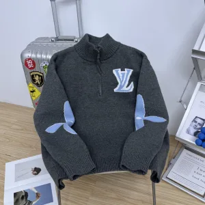 Luxury Super Clone Louis Vuitton Jacket Blue Cotton Wool Jacquard