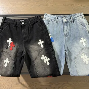 Designer Chrome Hearts Trousers Red Patch