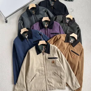 Super Clone Designer Carhart Jacket Red Pu Leather Corduroy