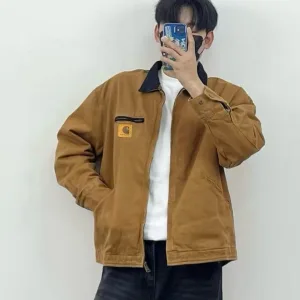 Designer Reps Carhart Jacket Red Pu Leather Corduroy