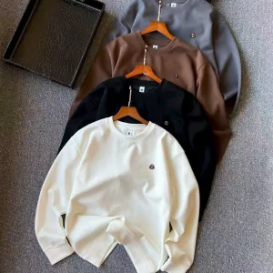 High Quality Luxury Moncler Sweatshirt Red Cotton Silk Milk Honeycomb Weave Simple Design White