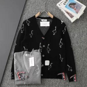 Luxury Thom Browne Cardigan Red Wool Jacquard
