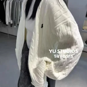 Reps Designer Ralph Lauren Outerwear Red Lady Cable Knit Creamy White Autumn