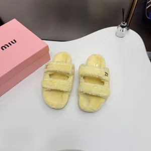 Luxury High Quality Miu Slippers Red Sheepskin Rubber Autumn Winter