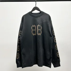 AAA Balenciaga Long-Sleeved T-Shirt Red Cotton Pure Autumn Neckline Stitching