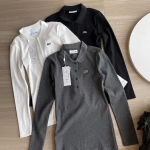 Reps Designer Lacoste Long-Sleeved Shirts Red Cotton Ribbed Lace Simple And Versatile Sophistication Autumn Slim Fit Embroidery