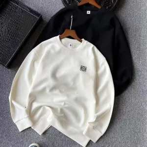 Reps AAA Loewe Sweatshirt Black Cotton Silk Milk Honeycomb Weave Simple Design White