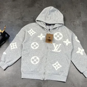 Luxury Designer Louis Vuitton Coat Ash Eva Cotton Velvet Distressed Jeans Streetwear Autumn Winter And Embroidery Side Pockets