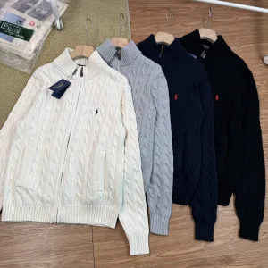 Designer Ralph Lauren Outerwear Red Cotton Wool Blend Cable Knit Easy To Match Spring Autumn Winter And