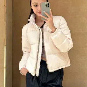 Luxury Burberry Coat Pink Duck Down