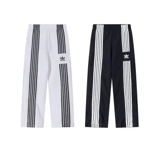 High Quality Adidas Wide-Leg Pants Red Polyester Lace Embroidery Heavy