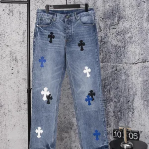 High Quality Luxury Chrome Hearts Jeans Red Denim Street Style Sophistication Slim Fit