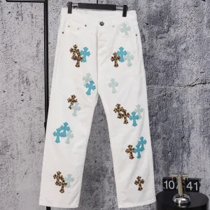 Luxury Chrome Hearts Jeans Red Denim Street Style Sophistication Slim Fit
