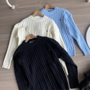 Super Clone Ralph Lauren Long-Sleeved Shirts Red Cotton Pure Jacquard Cable Knit Pattern Embroidery