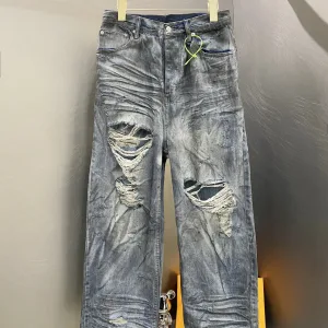 Super Clone Balenciaga Jeans Red Denim Summer Leather Patch