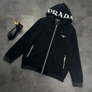 Luxury High Quality Prada Jacket Black Minimalist Style Spring Autumn Winter Early