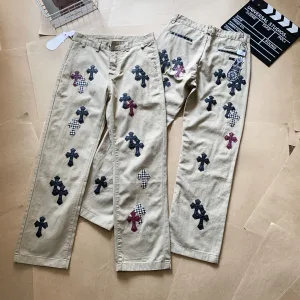 Super Clone Designer Chrome Hearts Jeans Red Leather Patchwork Sophistication Patch