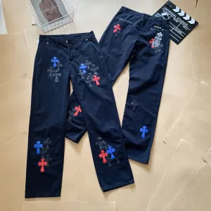 Luxury Chrome Hearts Jeans Red Denim Slim Fit