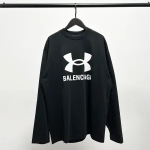Super Clone Balenciaga Long-Sleeved T-Shirt Red Cotton Pure Neckline Stitching