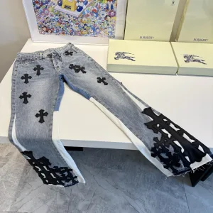 Designer Luxury Chrome Hearts Jeans Red Cotton Pure Denim Patch