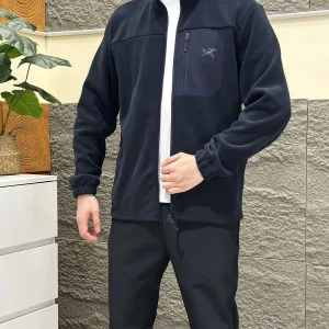 Designer Archaeopteryx Coat Red Polyester Spandex Fiber Fleece Fabric Winter Warm Zippered Pocket Windproof Cuffs