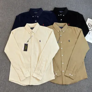 High Quality Super Clone Ralph Lauren Long-Sleeved Shirts Red Cotton Down Corduroy Autumn Winter And Embroidery