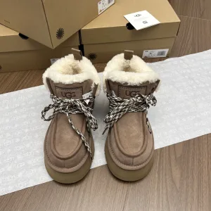 Super Clone High Quality Ugg Sneakers Red Eva Sheepskin Suede Lace Winter
