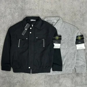 Luxury Designer Stone Island Coat Red Polyester Ribbed Fabric Exquisite Workmanship Street Style Autumn