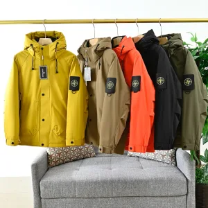 Luxury Stone Island Down Jacket Red Duck Polyester Nanofiber Winter