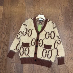 Designer AAA Gucci Outerwear Red Wool Mohair Jacquard Color Blocking